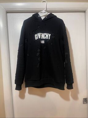 Givenchy Black distressed hoodie with White Logo small